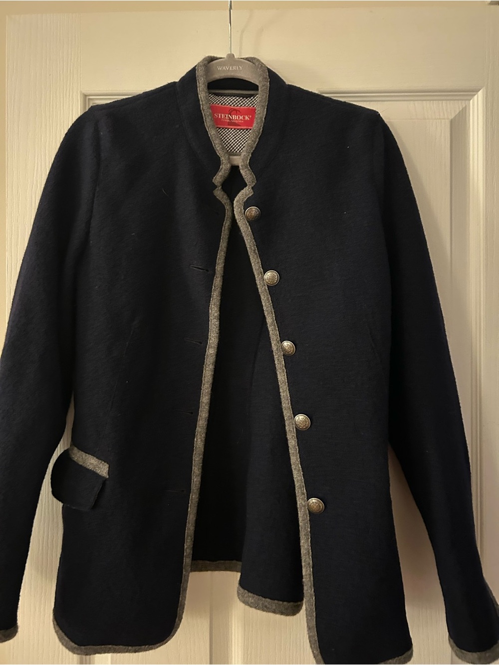 Vintage Steinbock Navy Wool with gray Trim Jacket